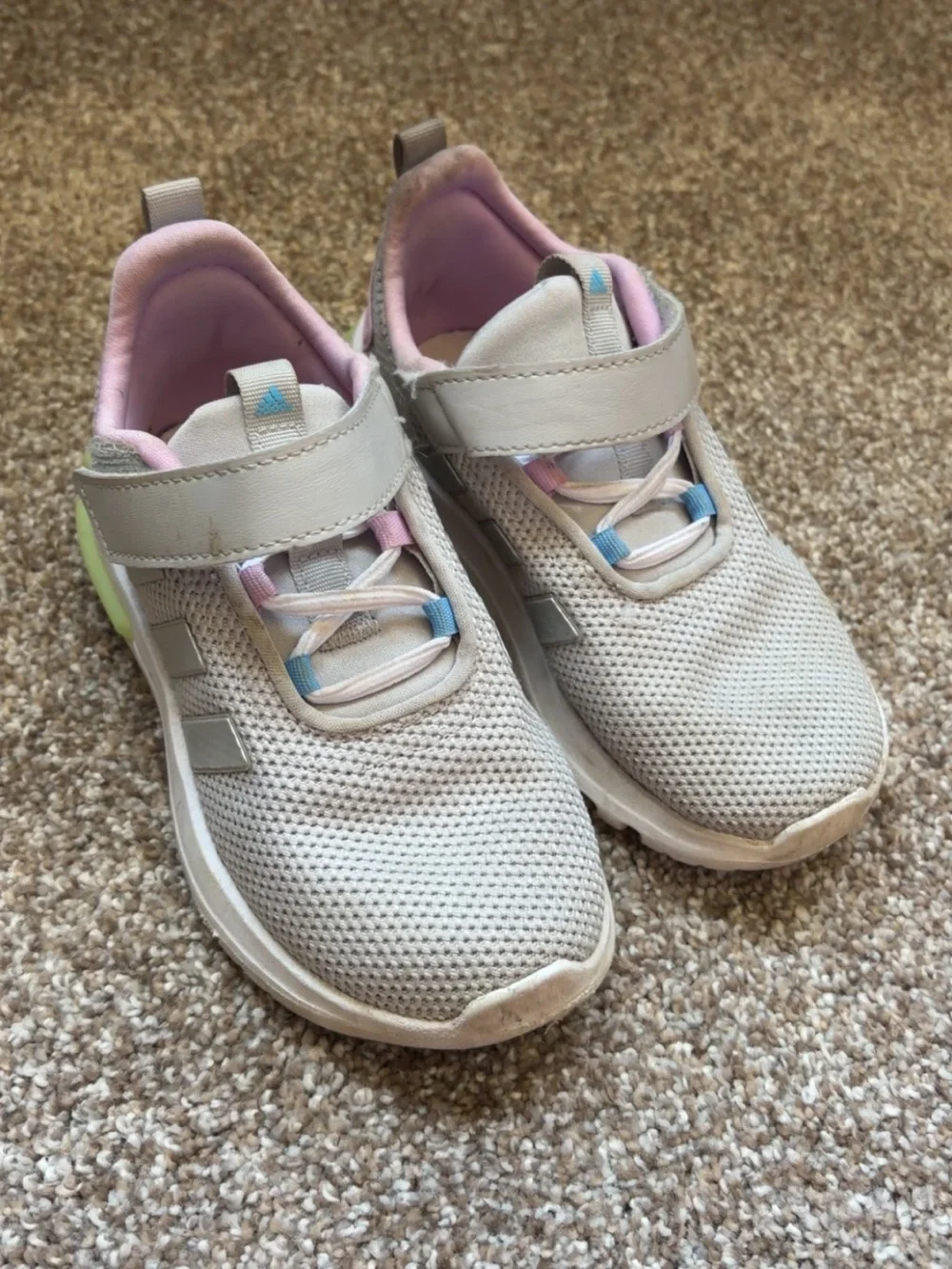 adidas Kids Lightweight Mesh Sneakers in Beige with Pink Lining